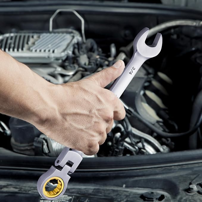 VEVOR Flex-Head Ratcheting Wrench Set, Nickel Plating, 8-piece Flexible Ratcheting Combination Wrench Set with Roll-up Pouch, CR-V, 72 Teeth, SAE 5/16-3/4"