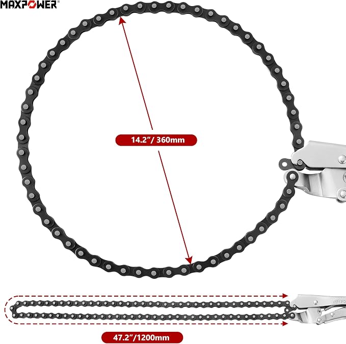 MAXPOWER Locking Chain Clamp, 9-Inch Locking Chain Pliers with 47.2” Chain, 14.2” Diameter, Quick Release