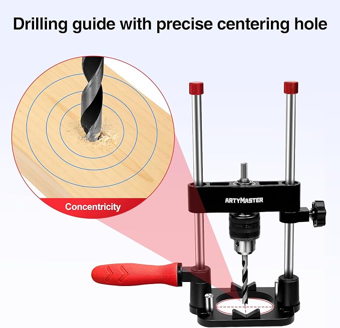ArtyMaster Portable Drill Guide for Straight Holes – Precision Drilling Jig with Chuck Key, Drill Guide Attachment, Portable Drill Press Adapter for Woodworking, WT116A