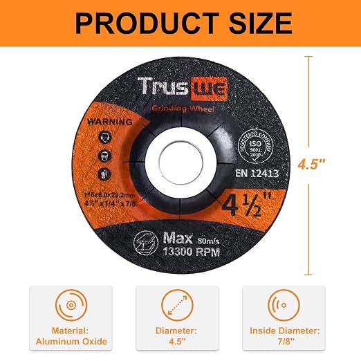4.5 inch Grinding Wheels - 5 Pack Grinding Discs 4 1/2 for Angle Grinder Aggressive Grinding for Aluminum Metal Stone Stainless Steel