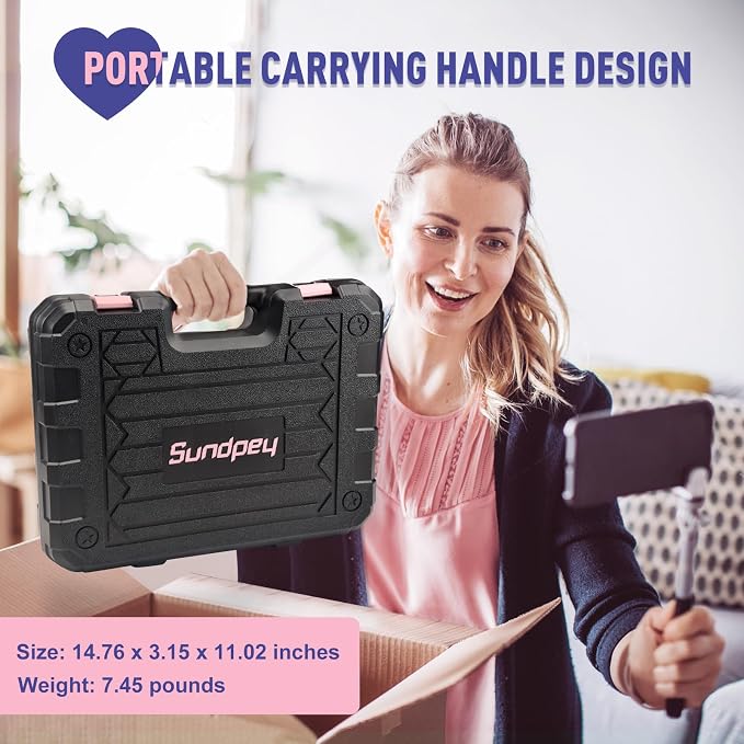 Sundpey Home Tool Kit 148-Pcs - Household Starter Basic Hand Repair portable Tool Set with Case & Ratcheting Screwdriver & Hex Key & Pliers & Wrench & Voltage Tester & Water Pump Plier for Women