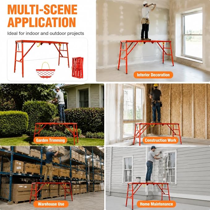 Scaffolding Work Platform 74” x 20” x 60”, 1000LBS Heavy-Duty Steel, 5-Level Height Adjustable Anti-Slip Foldable Scaffolding Platform, Portable Scaffolding Platform Ladder for RV Repair