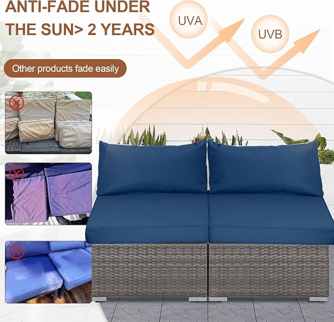 14 Piece Outdoor Furniture Replacement Cushions, Cover+Filling, 25.6" x 25.6" x 4" Foam Waterproof Outdoor Sofa Cushion Sets, Fit Wicker Rattan Sectional Conversation Set,Sky Blue
