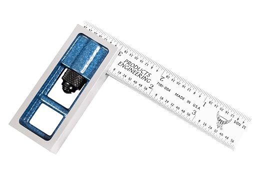 PEC Precision Double Square - 4 Inch Adjustable Machinist Square,Hardened Tempered Steel Blade, Satin Chrome Finish, Graduations 1/32,1/64",1/8",1/16", Made in USA