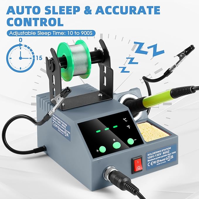 Soldering Station, 100W Digital Display Soldering Iron Station Kit with 2 Helping Hands, 356°F - 896°F, Auto Sleep, °C/°F Conversion, Solder Wire, Tips, Stand, Pump, Tweezers, Tip Cleaner, Gray