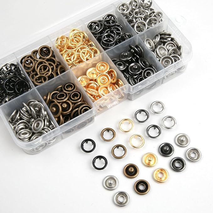 GTAAOY 100 Sets 9.5mm Metal Snaps Buttons Perfect for Clothes Hats and Sewing, 5 Colors Hollow Prong Snaps with Fastener Pliers Press Tool Kit