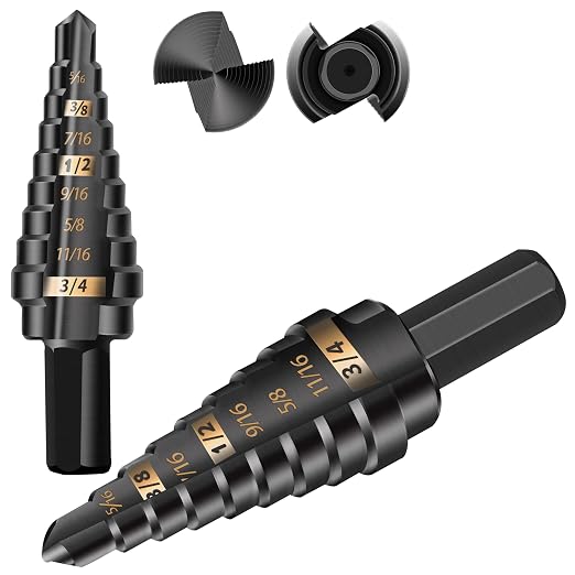 KSEIBI #3 HSS Step Drill Bit Set 1/4-3/4" with 3/8 Shank - Black Oxide Finish for Metal, Wood, Plastic Drilling - Durable, Precision Multi-Sized Bits with 3-Flat Shank 575045