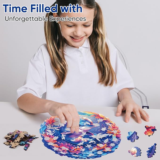 Qiuenisray Wooden Puzzles for Adults, Dolphin Baby Jigsaw Puzzles 200 Pieces, FSC Certified Unique Ocean Adult Puzzles, Wood Puzzles Creative Gift for Family Game 11.2x11.2 in