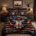 Deer Bedding Sets for Kids Boys Girls Room Decor,Hunting Themed American Flag Queen Comforter Set with Sheets,7Pcs Western Camo Fluffy Comforter Set with Fitted Sheet,Flat Sheet,Pillowcases.