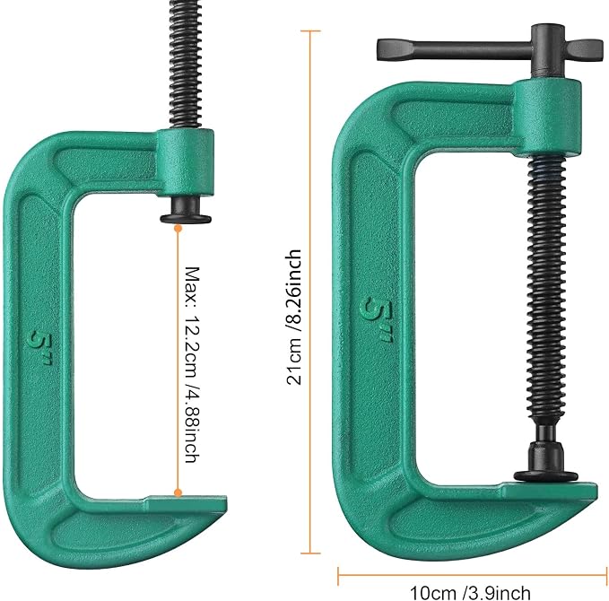4 Pcs C Clamp Set 5 Inch Heavy Duty G-Clamps Automotive and Wood Working Clamps with Jaw Opening Sliding for DIY Carpentry Woodworking Welding and Building(5 Inch, Green)