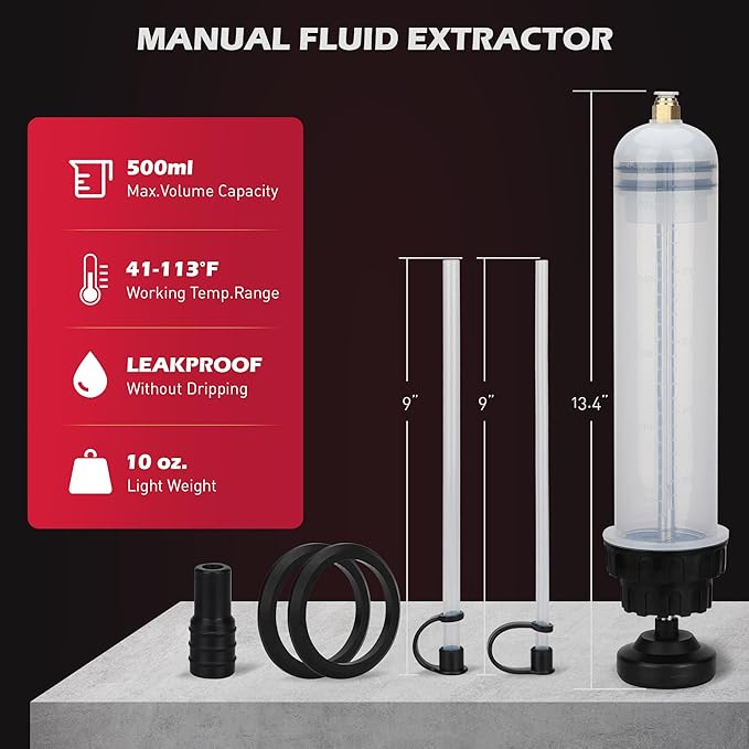 SEDY 500CC Fluid Extractor, Multi-Purpose Oil Syringe, Oil Suction Pump, Manual Extraction and Filling Pump, Automotive Oil Syringe(17.6 Oz./0.45 Qt./500 CC)