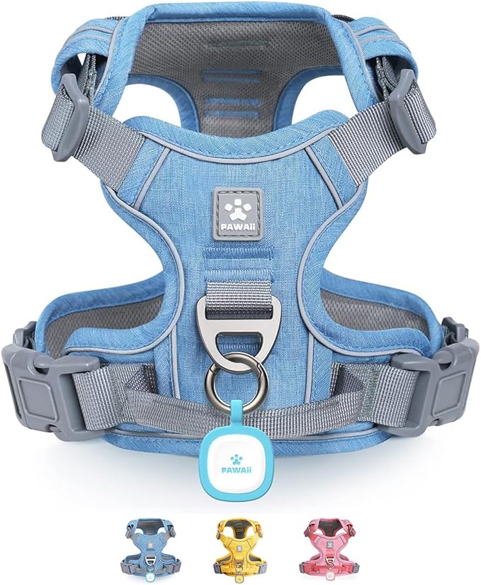 Pawaii No Pull Dog Harness with Pet ID Tag, Reflective Vest | Built for safer walks with a QR Pet ID Tag, front no pull clip, reflective trim, control handle and breathable mesh lining