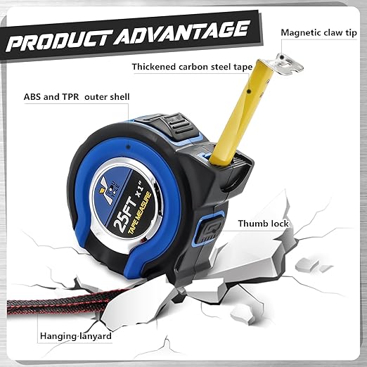 Youyole 20 Pack Tape Measure with Fractions 1/8 Steel Measuring Tape Retractable Easy Read Measurement Ruler Steel Power Blade (25 ft X 1 in,Blue)