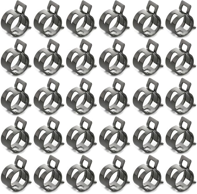 30pcs 0.63" ID Constant Tension Band Hose Clamps, 16mm Spring Band Type Action Hose Clamp Manganese Steel Fuel Line Clamp Low Pressure Air Clip Clamp for Fuel Hose Line Water Pipe Air Tube black