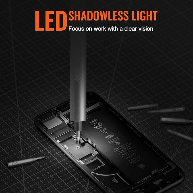 VEVOR Mini Electric Screwdriver, 27 in 1 Electric Precision Screwdriver Set – Small Cordless Power Screwdriver with 360°LED Light & 24 Magnetic Bits,Repair Tool for Phone Laptop Camera Watch Computer