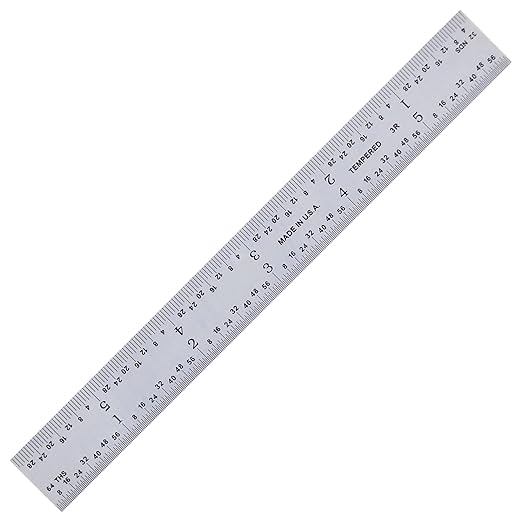 PEC Tools Made in USA Machinist Rule, 6" Rigid Steel Rule, Satin Chrome Finish, Markings 1/32", 1/64",1/10",1/50" for Professionals