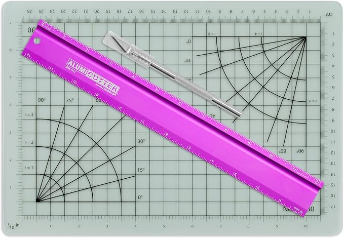 Alumicolor Cut-and-Measure Set w/Hobby Blade, Self-Healing Mat & AlumiCutter Ruler, 12IN, Purple
