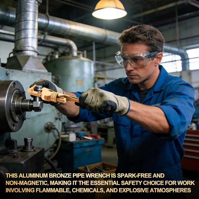Hicarer 12'' Non-Sparking Pipe Wrench | Opening Max 60mm, Aluminum Bronze Spark-free Adjustable Pipe Spanner Straight Plumbing Wrench, Corrosion Resistant