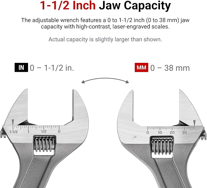 TEKTON 9 Inch Adjustable Wrench | WSA04222 | 1-1/2 in. Jaw Capacity
