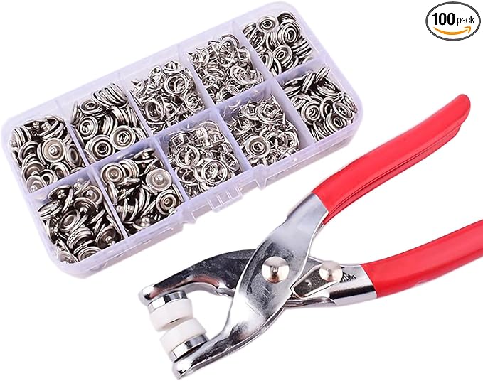 RANIT 100 Sets Snap Button Installation Tool Kit - Hidden Press Fasteners with Snaps Pliers，Multi-Functional Clothing Closures (Male/Female Snap Set)