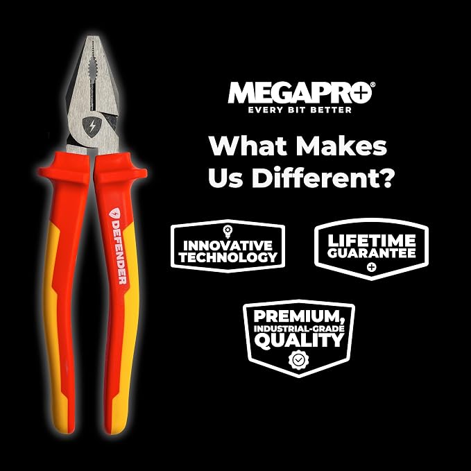 MEGAPRO® DEFENDER Pliers | 1000V VDE Certified | 8.5" Long | Insulated | Electricians Tools (Combo Pliers)