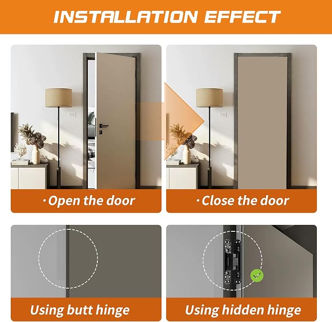 4-Pack 6 inch Hinge for Doors Invisible Hinges Concealed Hinges Zinc Alloy 180 Degree Swing Hinge 3 Way Adjustable Butt Silent Door Hinge 6 x 2.5 x 1 inch (Black)