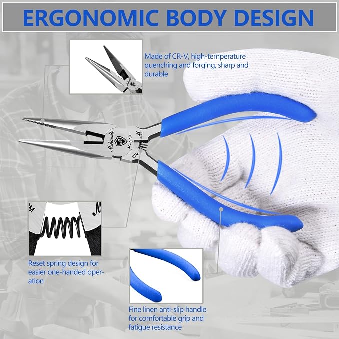 5" Needle Nose Pliers and Flush Cutters Set, 2-Piece Precision Pliers Set, Ultra-Sharp Crafts Diagonal Wire Cutters, Long Nose Pliers for Wire Cutting, Electronics Repair, Craft DIY, Home Use