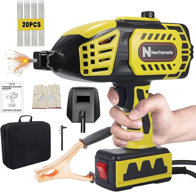 Handheld Welder Machine 110V, NeoTamarix 20-150A IGBT Inverter Portable Welder Gun with 5 Variable Current Adjustment & 20PCS Rods, Handheld ARC Welding Machine Fits for 1/16"-1/8" Rods