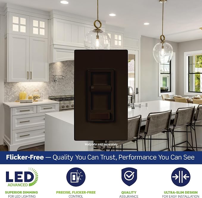 Leviton SureSlide LED Advanced Dimmer Switch for 150W Dimmable LED, Halogen and Incandescent Bulbs and Fixtures, 66741-B, Brown