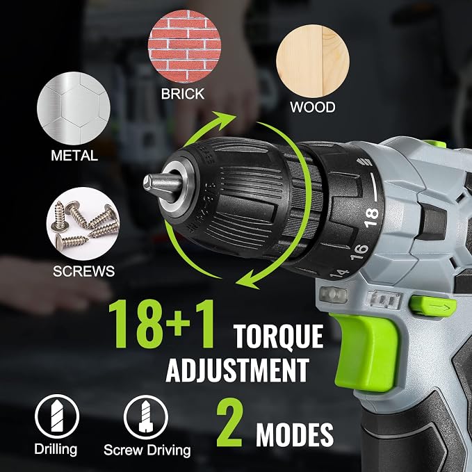 WORKPRO Cordless Drill Driver Kit, 12V Electric Screwdriver Driver Tool Kit, 3/8" Keyless Chuck, Charger and Storage Bag Included