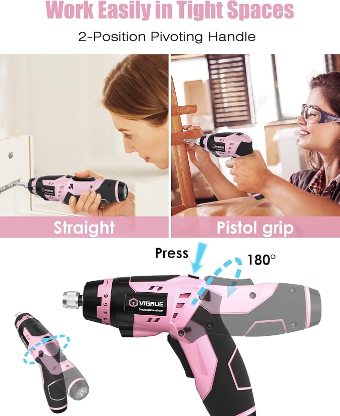 VIGRUE Electric Screwdriver Cordless, Cordless Screwdriver Rechargeable, 48 Pcs Set Power Screwdriver for Daily