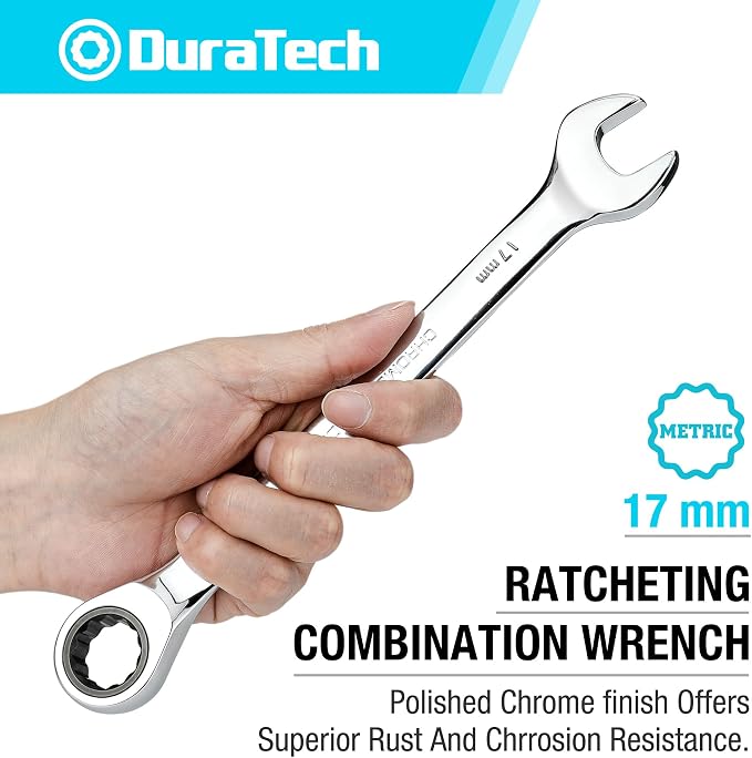 DURATECH 17mm Ratcheting Combination Wrench, Metric | 72-Tooth, 12-Point, CR-V Constructed, Mirror Polish