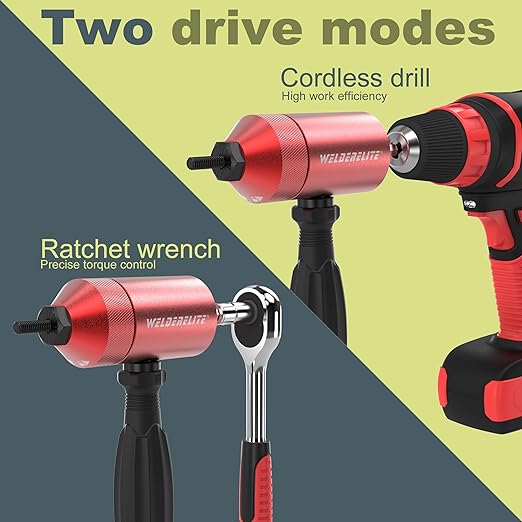 Rivet Nut Drill Adapter Kit - Dual Drive Modes: Drill/Ratchet, with 270pcs Nuts & 36pcs Mandrels (red)