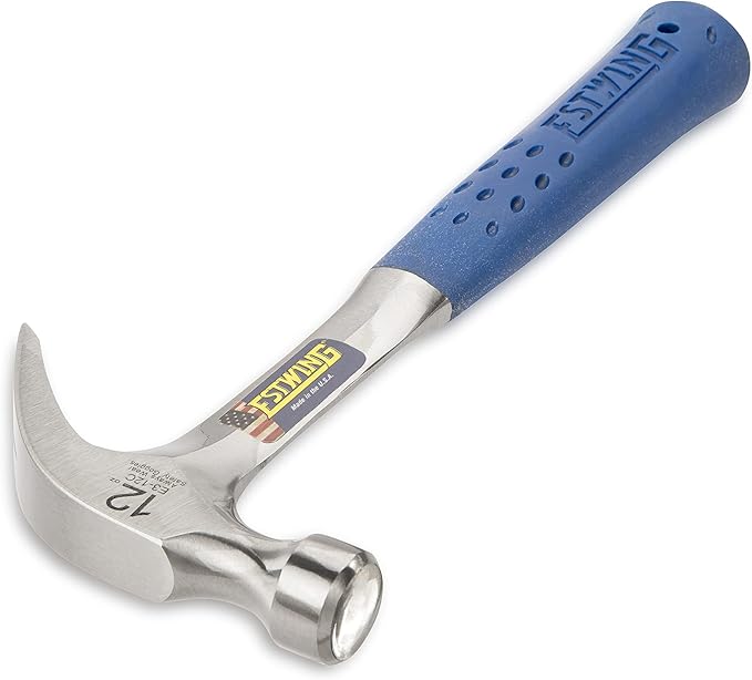 ESTWING Hammer - 12 oz USA Made Curved Claw Hammer with Smooth Face & Shock Reduction Grip - E3-12C