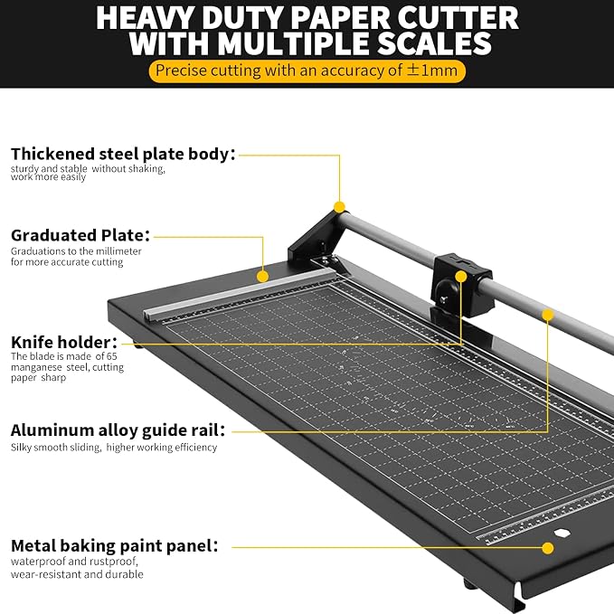 14 Inch Manual Precision Rotary Paper Trimmer,Heavy Duty Rolling Cutter Tool,Professional Rolling Trimmer for Cutting Photo Paper, Card Stock, Office Paper