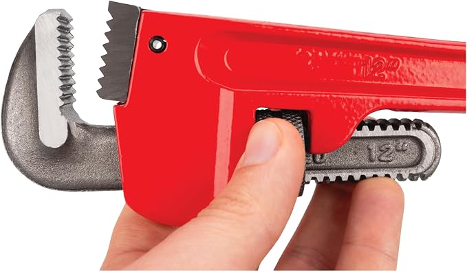 Performance Tool W1133-12B 12 in. Red Adjustable Pipe Wrench | Heavy duty plumbers monkey wrench. Drop-forged steel construction. Precision milled jaws. Protective enamel paint