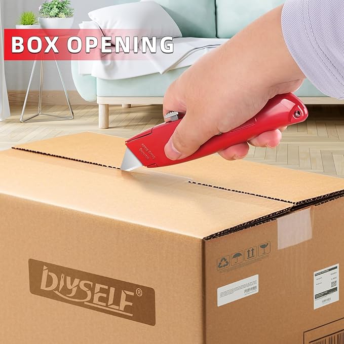 DIYSELF 30 Pack Box Cutter Heavy Duty Aluminium Shell Utility Knife | SK5 Steel Sharp Blade | Retractable Knife for Cutting Cartons Ropes and Cardboard | Home and Office Use, PVC Pipe Cutter(Red)