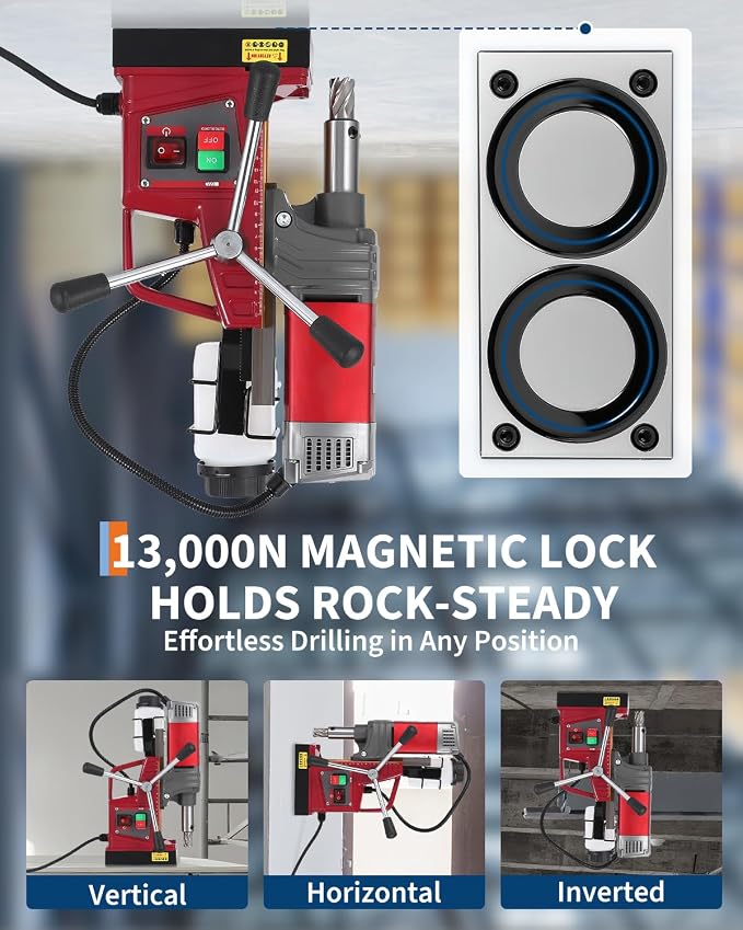 PrecisionAuto Magnetic Drill Press – 1450W Motor, 820RPM, 1.57" Boring Diameter, 13000N Magnetic Force, Twist Drill Adapter, Portable Electric Drill for Steel Beam & Metal, Industrial & Construction
