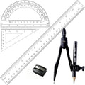 5 Pcs Plastic 12 Inch Ruler Set,Compasses,6 Inch Protractor,Set Square Student Geometry Math Set Durable Transparent Drawing Measuring Rulers for School Office (4)