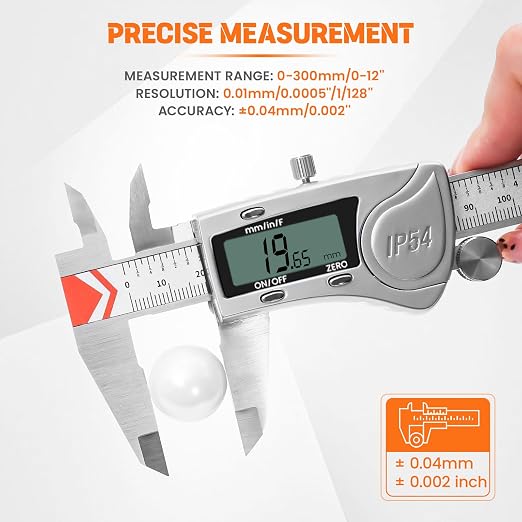 HARDELL Digital Caliper 12 Inch, All Metal Digital Caliper Measuring Tool with 3-Batteries & Extra Cover, IP54 Waterproof Heavy-Duty Vernier Caliper, Inch/MM/Fraction, Auto-Off for DIY/3D-Printing