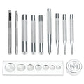 QWORK Punch Tool Punch Snap Kit, Set of 11 Pcs Stainless Steel Rivet Setting Tool, Round Hole Punch Die Tool