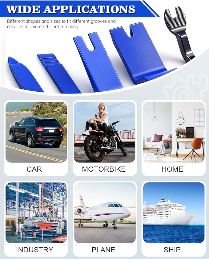 Poraxy 19Pcs Trim Removal Tool, Car Panel Dashboard Door Audio Trim Removal Tool Kit, Auto Clip Pliers Fastener Remover Set, Plastic Pry Tool, Automotive Upholstery Removal Kit
