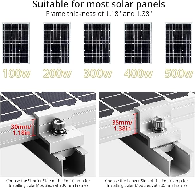 Anbte Solar Panel Mounting Brackets for Roof, Aluminum Solar Rails, Silver | Solar Panel Mounting Kit For 4 Panels, Included 10 X 4.72 In Rails+4 End Clamps+6 Center Clamps+1 Wrench, For Roof, RV, Boat