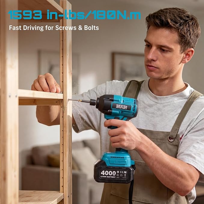 Seesii Impact Wrench Drill Driver,Power Tool Combo Kit For Car Home DIY | 1000N.m Impact Gun,1/4" 180N.m Impact Driver and 3/8" 50N.m Cordless Drill,2 * 4.0Ah Bartteris,Brushless,Fast Charger