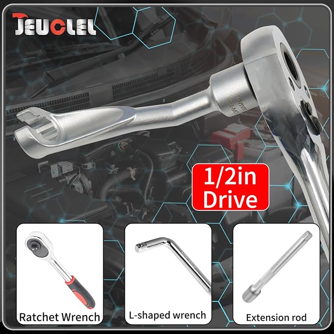 3PCS 1/2" Dr. 12 Point Common Rail Injection Fuel Line Socket Set | 14mm 17mm 19mm, Open Socket Wrench Kit, Diesel Engine Temperature Removal Tool, Exhaust Gas Temp Sensor Extractor