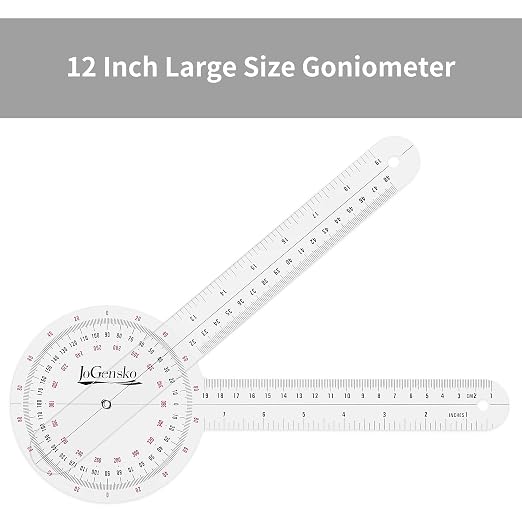 12 Inch Goniometer for Orthopaedic Use, 360 Degree Large Size Plastic Goniometer，Physical Therapy Angle Protractor Ruler for Knee Joints, Elbow, Shoulder or Hip