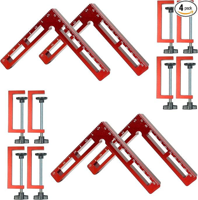 4 Pack 90 Degree Corner Clamps,4.5"x4.5" Aluminum Alloy Right Angle Positioning Squares for Woodworking, Picture Frame/Box/Cabinet joint splicing, Drawer Assembly Joinery Tools