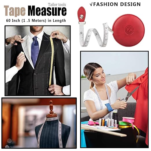 Sewing Tape Measure, Medical Body Cloth Tailor Craft Dieting Measuring Tape, 79 Inch/2 M Dual Sided Retractable Ruler with Push Button Round(1 Pack, Red)