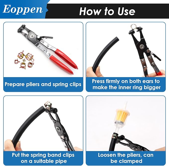 140Pcs 6-22mm Spring Band Hose Clamps Assortment Kit with Swivel Flat Band Fuel Hose Clamp Plier - 12 Sizes Fuel Line Silicone Vacuum Hose Low Pressure Air Clamps