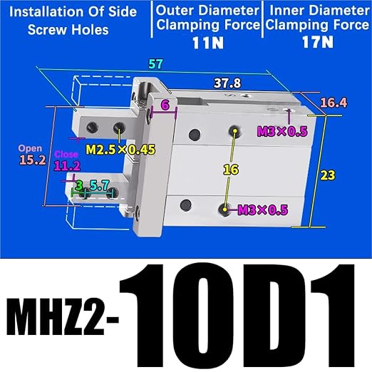 1PCS MHZ2 Pneumatic Finger Cylinder Parallel Gripper MHZ2-10/16/25/32/40D1/D2/D3 Side Thread Aluminium Clamps(MHZ2-10D1)